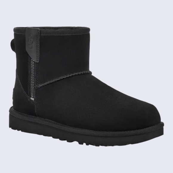 Women's UGG Classic Mini Bailey Zip Boot, Black Suede. 1151230 - Picture 2 of 5